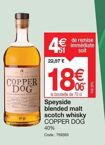 Promocash Speyside blended malt scotch whisky COPPER DOG 40% offre