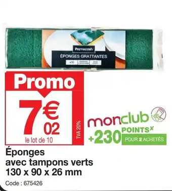 Promocash Éponges avec tampons verts 130 x 90 x 26 mm offre