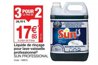 Promocash Liquide de rinçage pour lave-vaisselle professionnel SUN PROFESSIONAL offre
