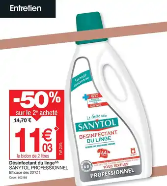 Promocash Désinfectant du linge SANYTOL PROFESSIONNEL Efficace dès 20°C ! offre