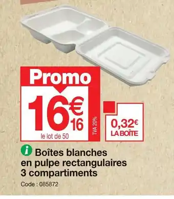 Promocash i Boîtes blanches en pulpe rectangulaires 3 compartiments offre