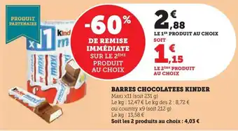 Hyper U BARRES CHOCOLATEES KINDER offre