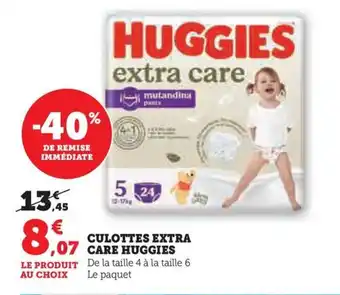 Hyper U CULOTTES EXTRA CARE HUGGIES offre