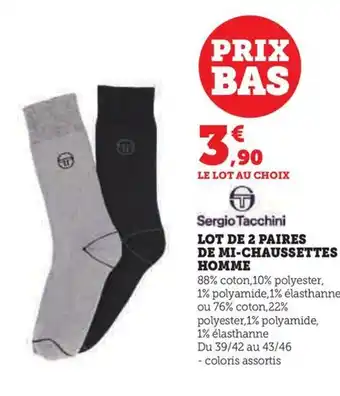 Hyper U LOT DE 2 PAIRES DE MI-CHAUSSETTES HOMME offre