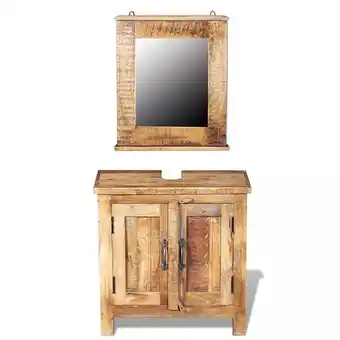 Bricorama Meuble de salle de bain avec miroir bois massif de manguier - brun offre