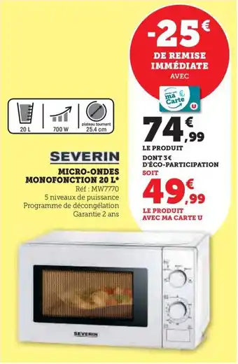 Hyper U MICRO-ONDES MONOFONCTION 20 L* offre