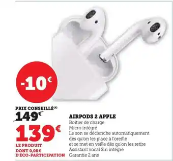 Hyper U AIRPODS 2 APPLE offre