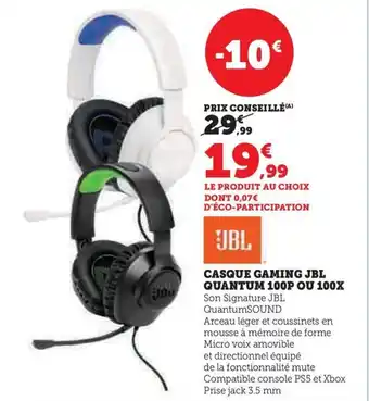 CASQUE GAMING JBL QUANTUM 100P OU 100X