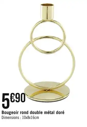 Géant Casino Bougeoir rond double métal doré Dimensions: 10x8x16cm offre