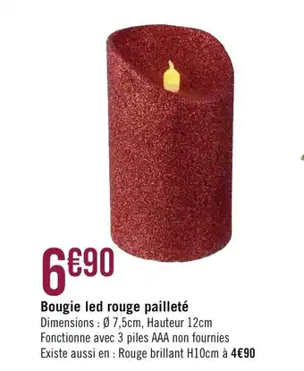 Géant Casino Bougie led rouge pailleté offre