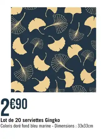 Géant Casino Lot de 20 serviettes Gingko offre