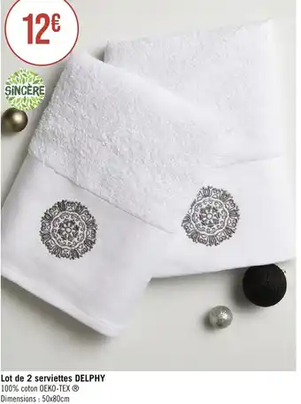 Géant Casino Lot de 2 serviettes DELPHY offre