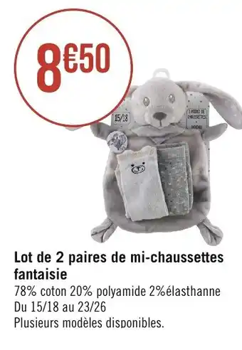 Géant Casino Lot de 2 paires de mi-chaussettes fantaisie offre