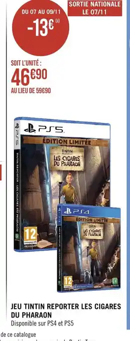 Géant Casino JEU TINTIN REPORTER LES CIGARES DU PHARAON offre