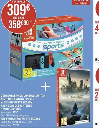 Géant Casino L'ENSEMBLE PACK CONSOLE SWITCH NINTENDO SWITCH SPORTS offre