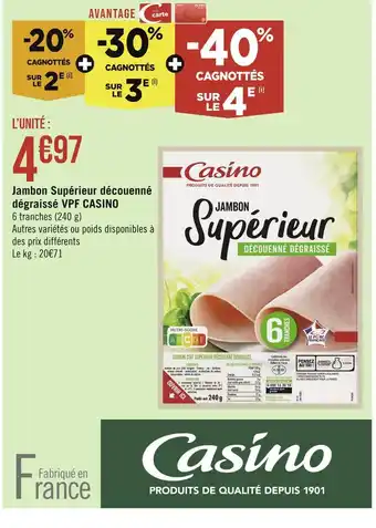 Casino Supermarchés Casino jambon supérieur découenné dégraissé vpf offre