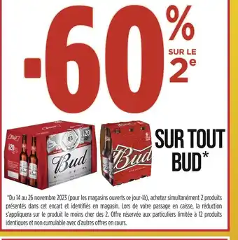 Casino Supermarchés Bud -60% sur le 2e sur tout bud offre