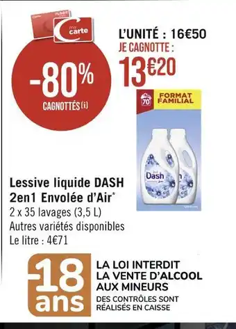Casino Supermarchés Dash lessive liquide 2en1 envolée d’air offre