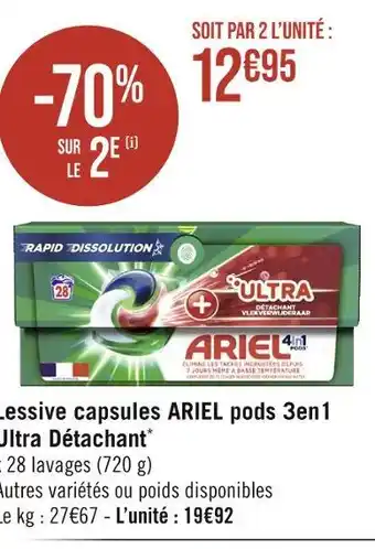 Casino Supermarchés Ariel lessive capsules pods 3en1 ultra détachant offre