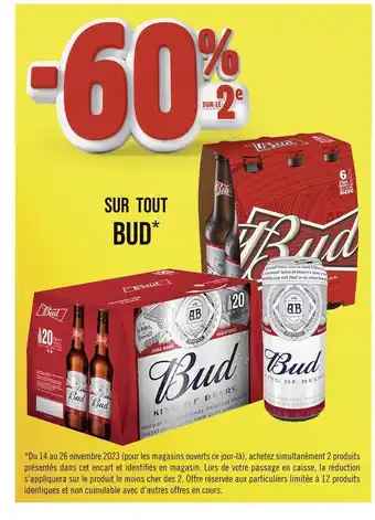 Casino Supermarchés Bud -60% sur le 2e sur tout bud offre