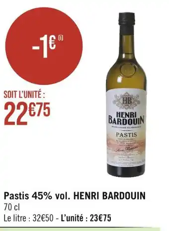 Casino Supermarchés Henri bardouin pastis 45% vol offre
