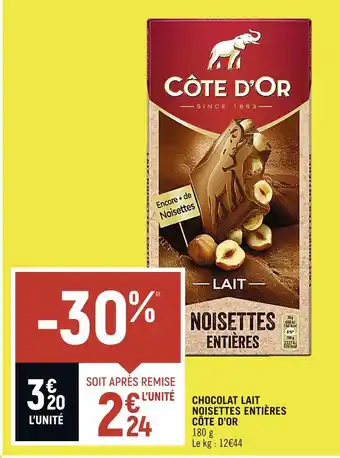 Petit Casino Côte d’or chocolat lait noisettes entières offre