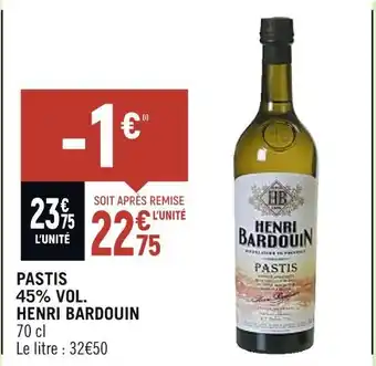 Spar Henri bardouin pastis 45% vol offre