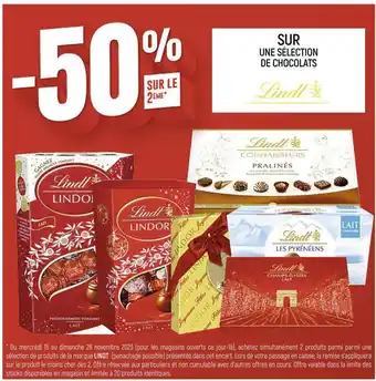 Spar Lindt -50% sur le 2ème sur une sélection de chocolats lindt offre
