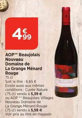 Bi1 AOP Beaujolais Nouveau Domaine de La Grange Ménard Rouge offre