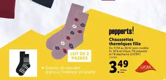 Lidl Pepperts chaussettes thermiques fille offre