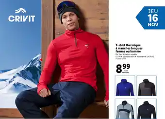 Lidl Crivit t-shirt thermique à manches longues femme ou homme offre