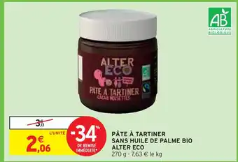 Intermarché Alter eco pâte à tartiner sans huile de palme bio offre