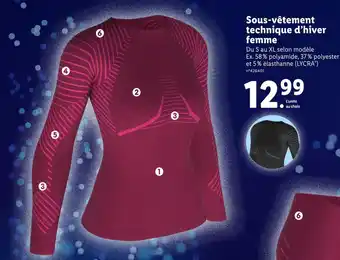 Lidl Crivit sous-vêtement technique d’hiver femme offre