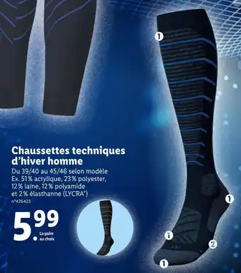 Lidl Chaussettes techniques d’hiver homme offre
