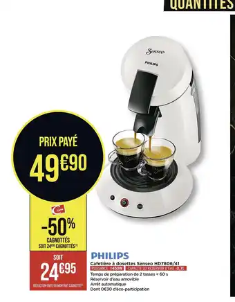 Casino Supermarchés Philips cafetière à dosettes senseo hd7806/41 offre