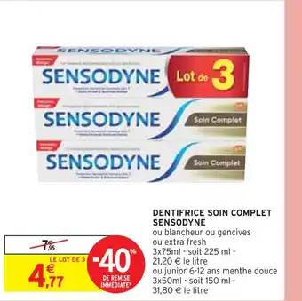 Intermarché Sensodyne dentifrice soin complet offre