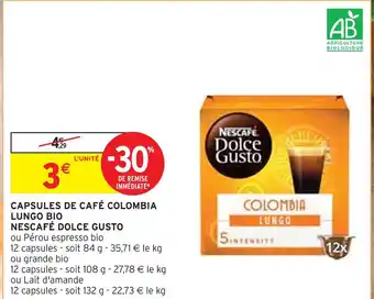 Intermarché Nescafé dolce gusto capsules de café colombia lungo offre