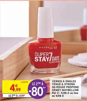 Intermarché Gemey maybelline vernis à ongles tenue & strong 06 rouge profond offre
