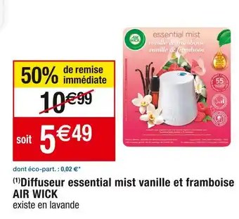 Cora x Carrefour Air wick diffuseur essential mist vanille et framboise offre