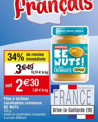 Cora x Carrefour Be nuts pâte à tartiner cacahuètes crémeuse offre