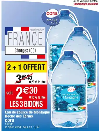 Cora x Carrefour Cora eau de source de montagne roche des écrins offre