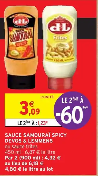Intermarché Devos & lemmens sauce samouraï spicy offre