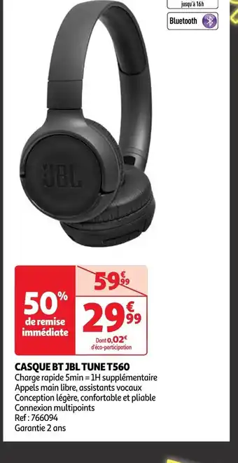 Auchan CASQUE BT JBL TUNE T560 offre