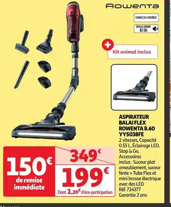 Auchan ASPIRATEUR BALAI FLEX ROWENTA 8.60 YY5038FE offre