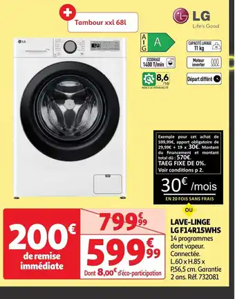 Auchan LAVE-LINGE LG F14R15WHS offre