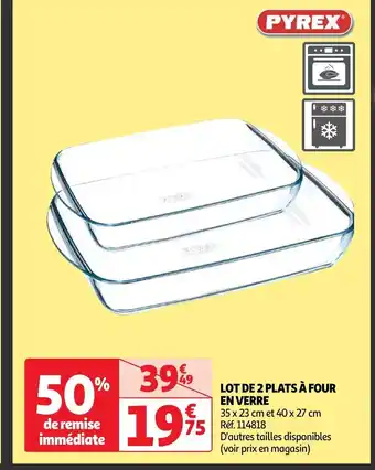 Auchan LOT DE 2 PLATS À FOUR EN VERRE offre