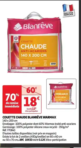 Auchan COUETTE CHAUDE BLANRÊVE WARMAX offre