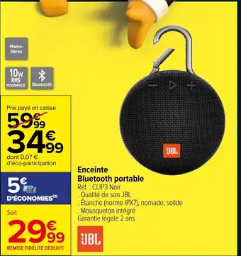 Carrefour Market Enceinte Bluetooth portable offre