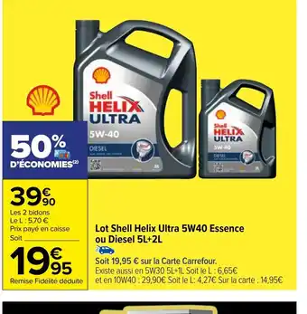 Lot Shell Helix Ultra 5W40 Essence ou Diesel 5L+2L