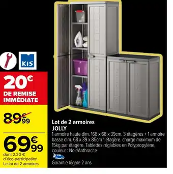 Carrefour Market Lot de 2 armoires JOLLY offre